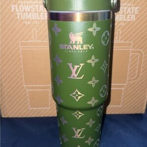 Stanley LV Print Green Tumbler with Silver Accents